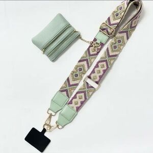 NWT    Contrasting Color Rhombus Phone Lanyard with Zipper Pouch & Coin Purse